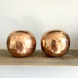 Brass hammered ball candle holders set of 2